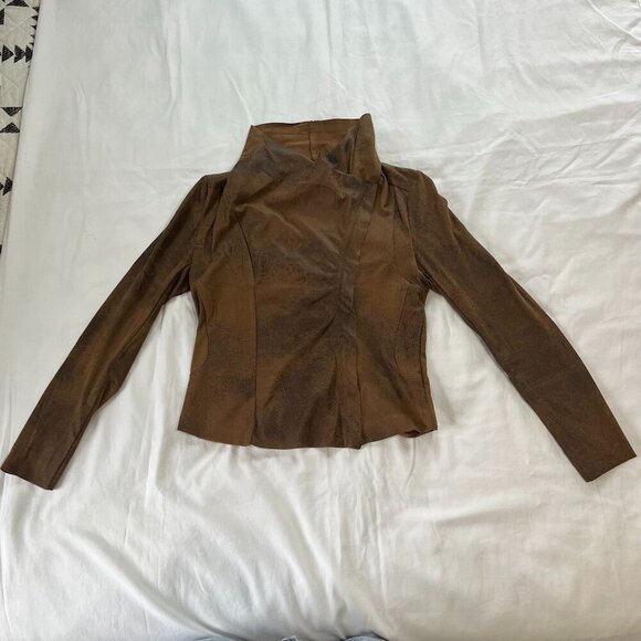 Philosophy Jackets & Blazers - Philosophy Republic Brown Faux Leather Zip Cup Jacket | Size 4
